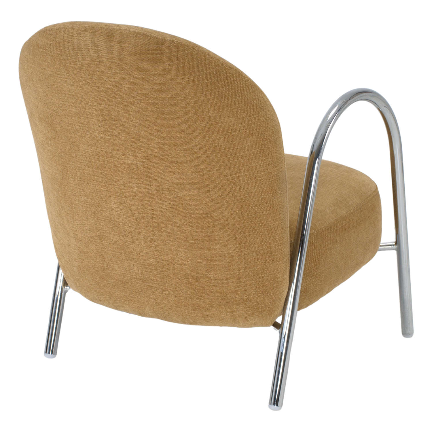 SILLÓN TAPIZADO CASEY estilo Contemporáneo. Tapizado en textil con estructura de acero. Mostaza trasera