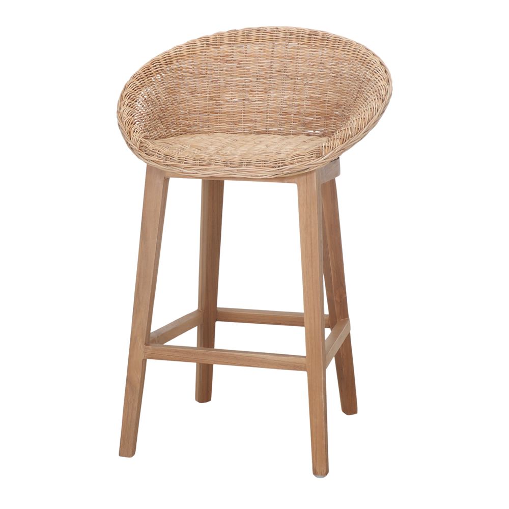 TABURETE DE COCINA DE MADERA Y FIBRA SINTÉTICA AIKO, estilo mediterráneo.