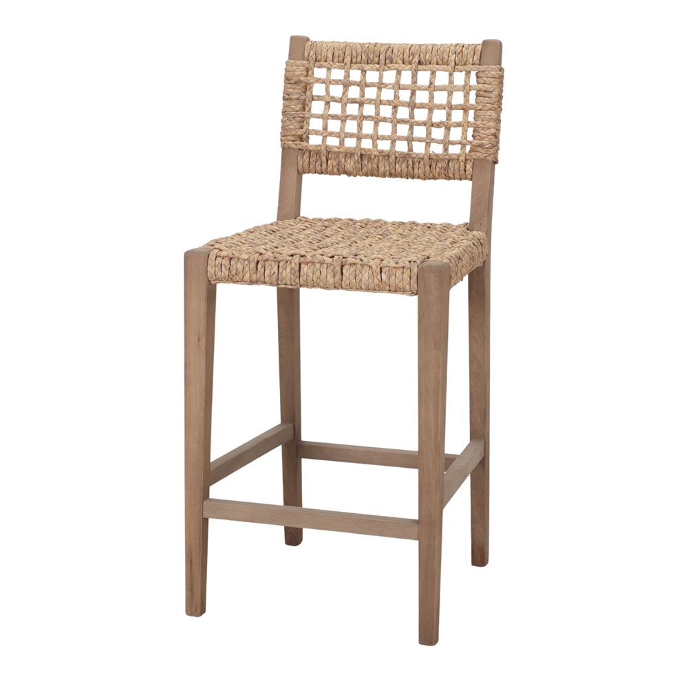 TABURETE ALTO DE MADERA Y FIBRA MARINA NEARLY, estilo mediterráneo.