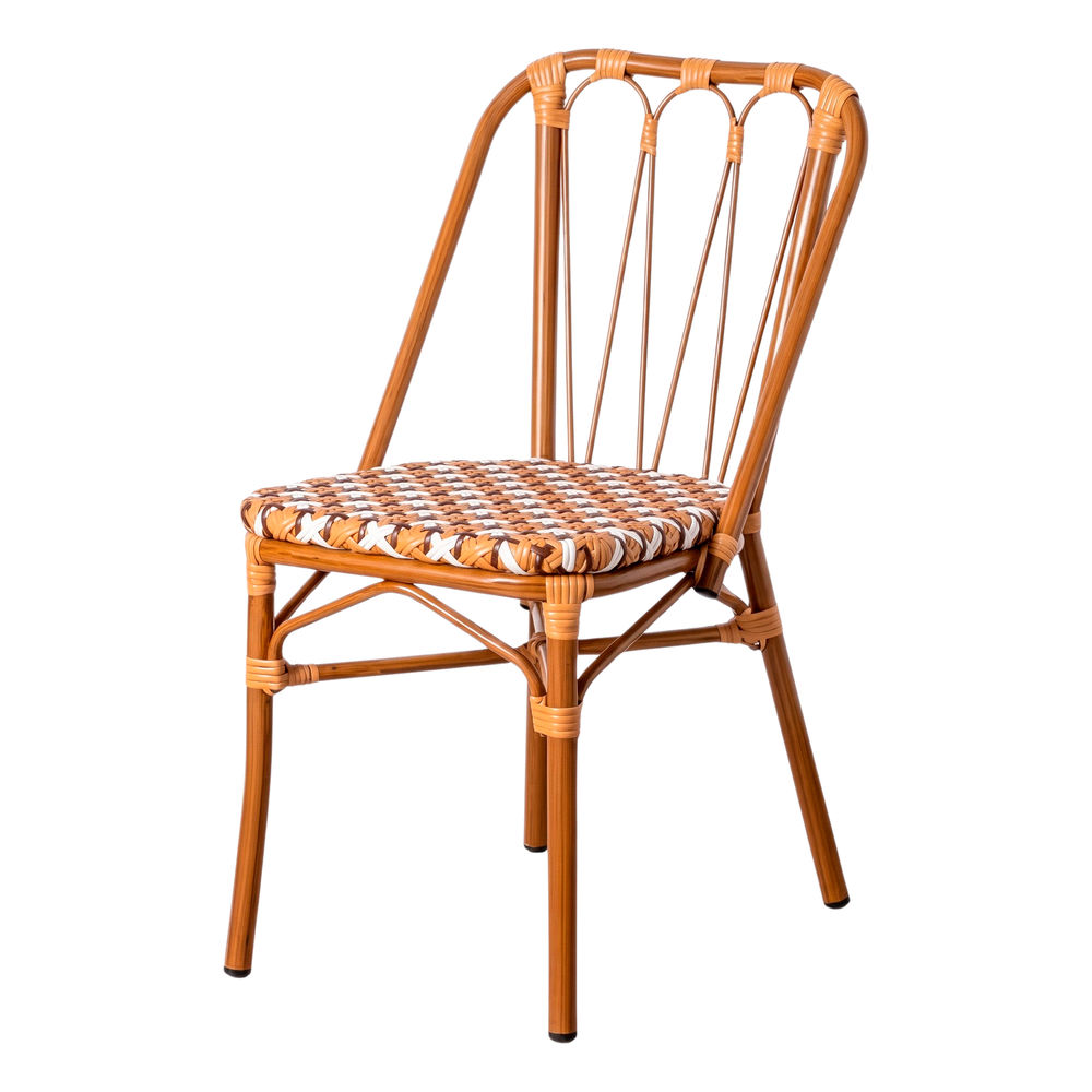 misterwils-silla-de-exterior-mirelle-01 Silla de exterior Mirelle, de estilo Bistro. Estrutura tubular em alumínio. Acabado imitación bambú. Asiento en médula de ratán sintético trenzado. Apilable